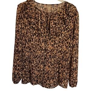Miss Tina Animal Print Ruffled Long Sleeve Work/Party Semi Sheer Top Plus 2X
